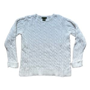 VINTAGE SWEATER CABLE KNIT WHITE EDDIE BAUER COTTON WOMENS SZ S